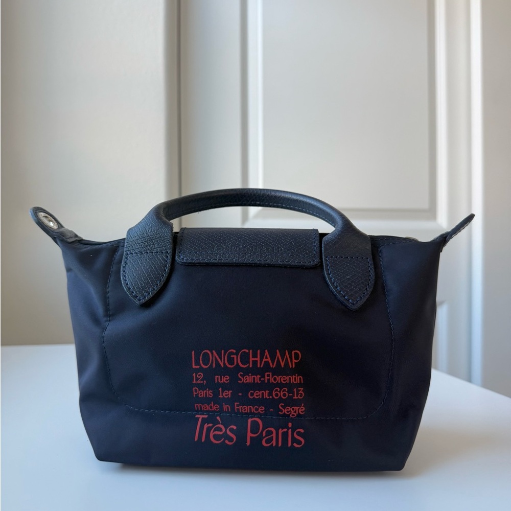 Longchamp Navy Mini Le Pliage Top-Handle Bag with Tricolor Horse Motif - Picture 3 of 11